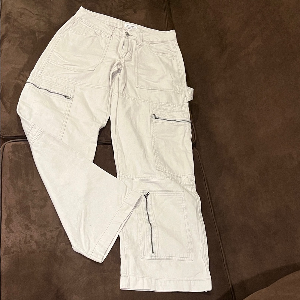 Garage Women's Cream Wide Leg Cargo Jeans